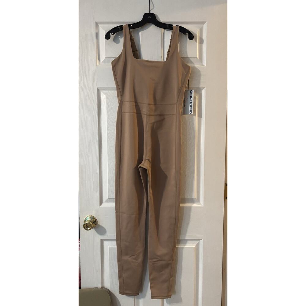 Girlfriend Collective L Large Luxe Paneled Unitard Women Taupe Yoga Jumpsuit NWT